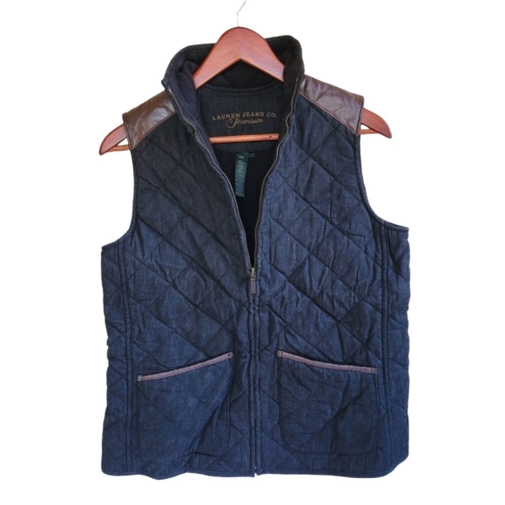 Lauren Ralph Lauren Jeans Co Premiere Vest Black Brown Leather Women's Small